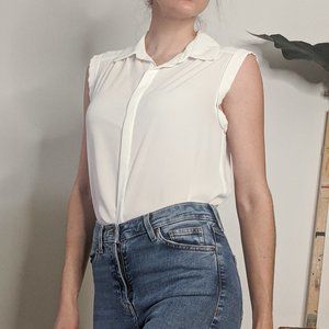 Pleione White Button Up Blouse Tank